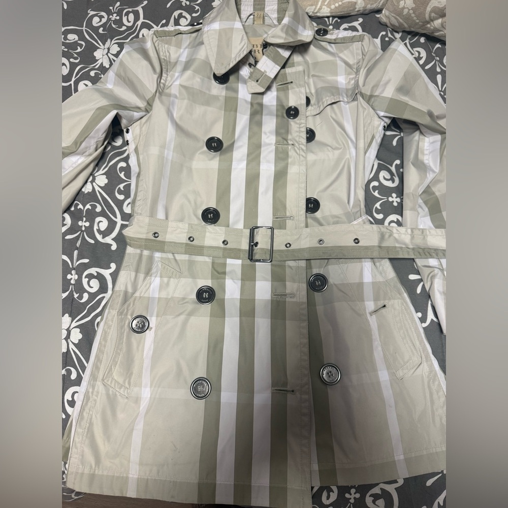 Burberry light green Plaid Women's Trench Coat